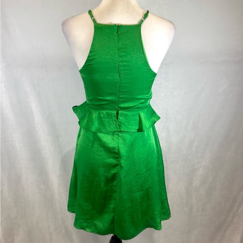 Lulus Looking Luxe Green Satin Peplum Flounce Mini Dress Size XS - Picture 7 of 10